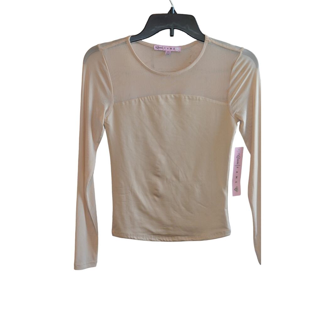 Crave Fame Juniors Illusion Mesh Long-Sleeve Top in Almond Tan